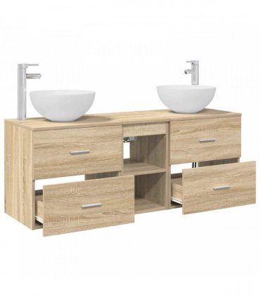 vidaXL Bathroom Cabinet Set 3 pcs Sonoma Oak 129 x 35 x 80 cm