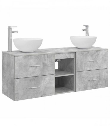 vidaXL Bathroom Cabinet Set 3 pcs Concrete Grey 129 x 35 x 80 cm