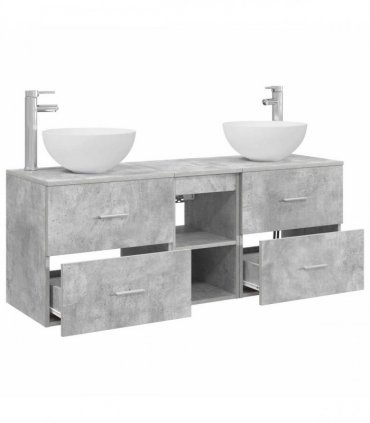 vidaXL Bathroom Cabinet Set 3 pcs Concrete Grey 129 x 35 x 80 cm