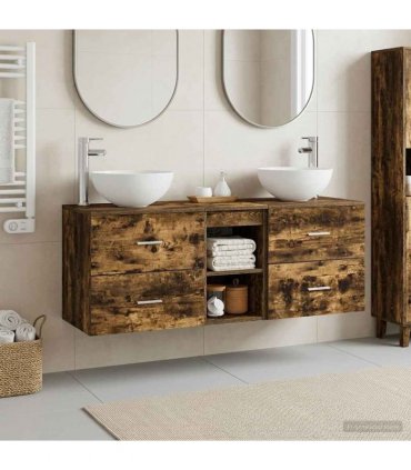 vidaXL Bathroom Cabinet Set 3 pcs Smoked Oak 129 x 35 x 80 cm