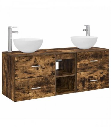 vidaXL Bathroom Cabinet Set 3 pcs Smoked Oak 129 x 35 x 80 cm