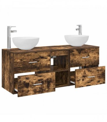 vidaXL Bathroom Cabinet Set 3 pcs Smoked Oak 129 x 35 x 80 cm