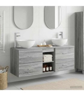 vidaXL Bathroom Cabinet Set 3 pcs Grey Sonoma 129 x 35 x 80 cm