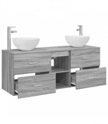 vidaXL Bathroom Cabinet Set 3 pcs Grey Sonoma 129 x 35 x 80 cm