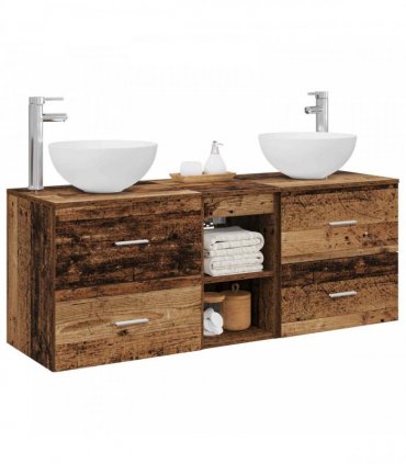 vidaXL Bathroom Cabinet Set 3 pcs Old Wood 129 x 35 x 80 cm