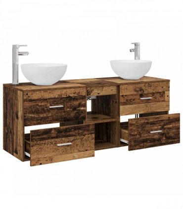 vidaXL Bathroom Cabinet Set 3 pcs Old Wood 129 x 35 x 80 cm
