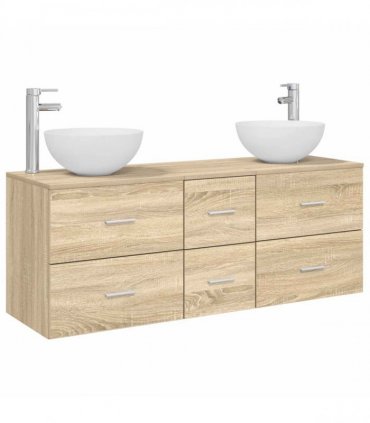 vidaXL Bathroom Cabinet Set 3 pcs Sonoma Oak 129 x 35 x 80 cm
