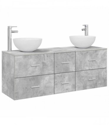 vidaXL Bathroom Cabinet Set 3 pcs Concrete Grey 129 x 35 x 80 cm