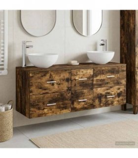 vidaXL Bathroom Cabinet Set 3 pcs Smoked Oak 129 x 35 x 80 cm