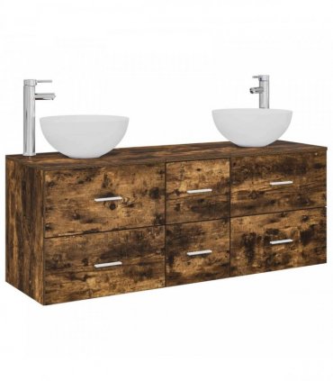 vidaXL Bathroom Cabinet Set 3 pcs Smoked Oak 129 x 35 x 80 cm
