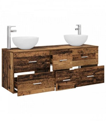 vidaXL Bathroom Cabinet Set 3 pcs Old Wood 129 x 35 x 80 cm