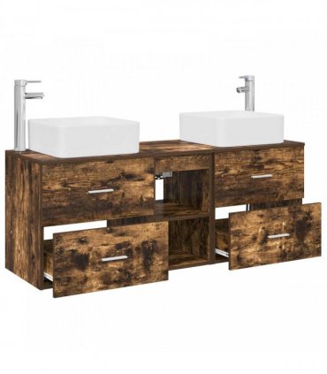 vidaXL Bathroom Cabinet Set 3 pcs Smoked Oak 129 x 41 x 80 cm