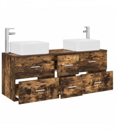 vidaXL Bathroom Cabinet Set 3 pcs Smoked Oak 129 x 41 x 80 cm