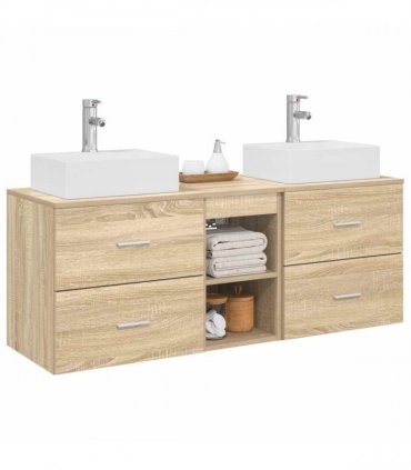 vidaXL Bathroom Cabinet Set 3 pcs Sonoma Oak 129 x 41 x 79.5 cm
