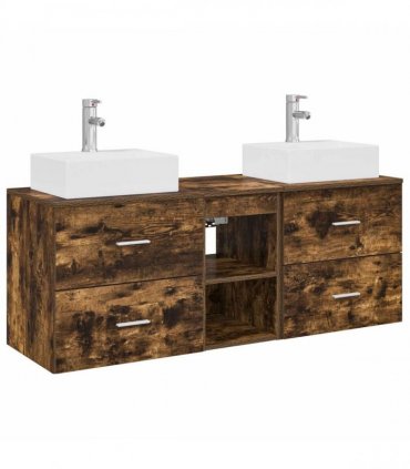 vidaXL Bathroom Cabinet Set 3 pcs Smoked Oak 129 x 41 x 79.5 cm