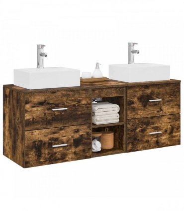 vidaXL Bathroom Cabinet Set 3 pcs Smoked Oak 129 x 41 x 79.5 cm