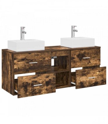 vidaXL Bathroom Cabinet Set 3 pcs Smoked Oak 129 x 41 x 79.5 cm