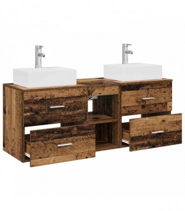 vidaXL Bathroom Cabinet Set 3 pcs Old Wood 129 x 41 x 79.5 cm