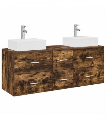 vidaXL Bathroom Cabinet Set 3 pcs Smoked Oak 129 x 41 x 79.5 cm