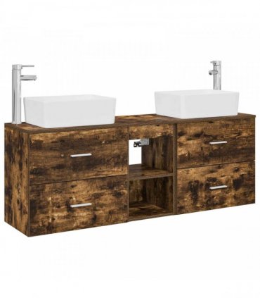 vidaXL Bathroom Cabinet Set 3 pcs Smoked Oak 136 x 35 x 80 cm
