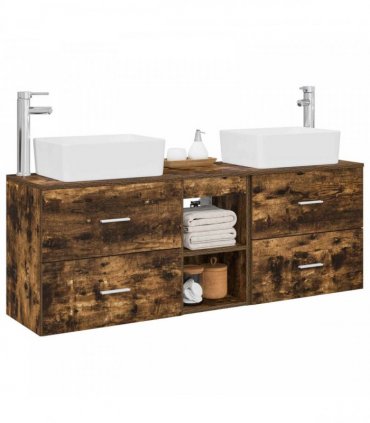 vidaXL Bathroom Cabinet Set 3 pcs Smoked Oak 136 x 35 x 80 cm