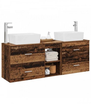 vidaXL Bathroom Cabinet Set 3 pcs Old Wood 136 x 35 x 80 cm