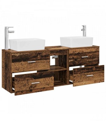 vidaXL Bathroom Cabinet Set 3 pcs Old Wood 136 x 35 x 80 cm