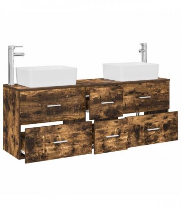 vidaXL Bathroom Cabinet Set 3 pcs Smoked Oak 136 x 35 x 80 cm