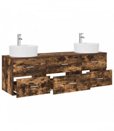 vidaXL Wall-mounted Bathroom Cabinet Set 3 pcs Smoked Oak