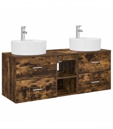 vidaXL Bathroom Cabinet Set 3 pcs Smoked Oak 129 x 44.5 x 82 cm