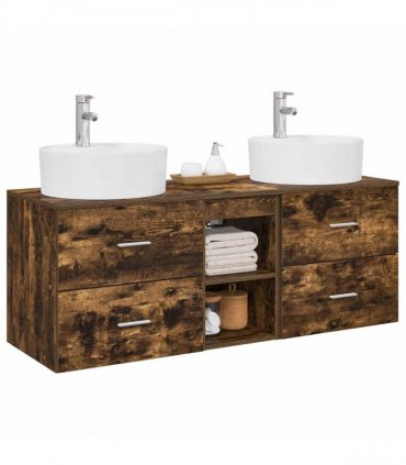 vidaXL Bathroom Cabinet Set 3 pcs Smoked Oak 129 x 44.5 x 82 cm