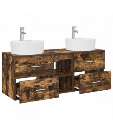 vidaXL Bathroom Cabinet Set 3 pcs Smoked Oak 129 x 44.5 x 82 cm