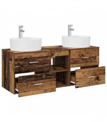 vidaXL Bathroom Cabinet Set 3 pcs Old Wood 129 x 44.5 x 82 cm