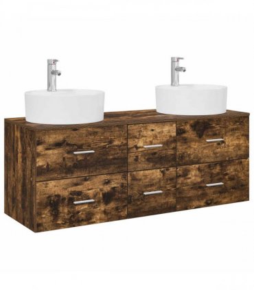 vidaXL Bathroom Cabinet Set 3 pcs Smoked Oak 129 x 44.5 x 82 cm