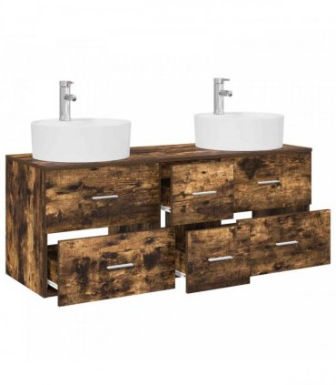 vidaXL Bathroom Cabinet Set 3 pcs Smoked Oak 129 x 44.5 x 82 cm