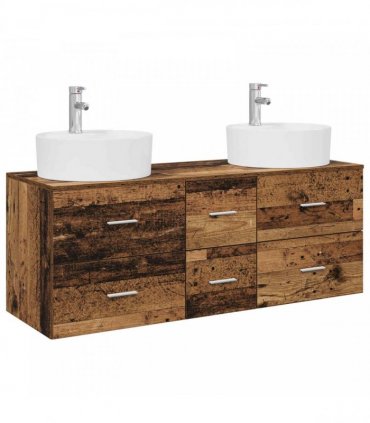 vidaXL Bathroom Cabinet Set 3 pcs Old Wood 129 x 44.5 x 82 cm