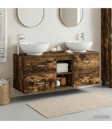 vidaXL Bathroom Cabinet Set 3 pcs Smoked Oak 129 x 44.5 x 80 cm