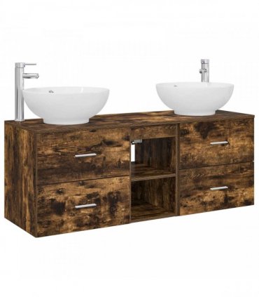 vidaXL Bathroom Cabinet Set 3 pcs Smoked Oak 129 x 44.5 x 80 cm