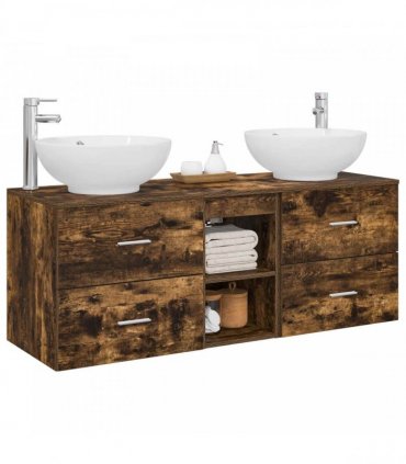 vidaXL Bathroom Cabinet Set 3 pcs Smoked Oak 129 x 44.5 x 80 cm