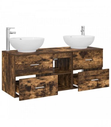 vidaXL Bathroom Cabinet Set 3 pcs Smoked Oak 129 x 44.5 x 80 cm