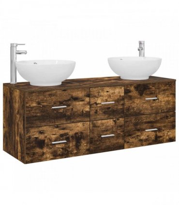 vidaXL Bathroom Cabinet Set 3 pcs Smoked Oak 129 x 44.5 x 80 cm