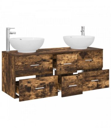 vidaXL Bathroom Cabinet Set 3 pcs Smoked Oak 129 x 44.5 x 80 cm
