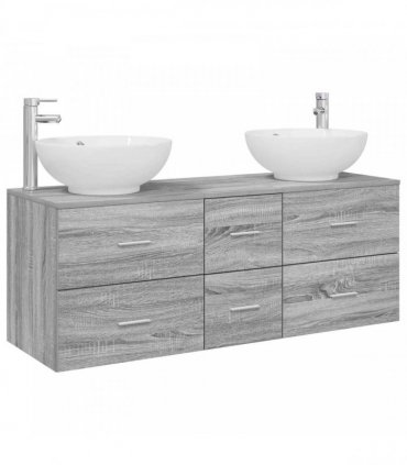 vidaXL Bathroom Cabinet Set 3 pcs Grey Sonoma 129 x 44.5 x 80 cm