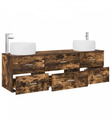 vidaXL Bathroom Cabinet Set 3 pcs Smoked Oak 161.5 x 44.5 x 80 cm