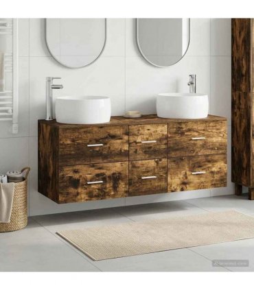 vidaXL Bathroom Cabinet Set 3 pcs Smoked Oak 129 x 44.5 x 80 cm