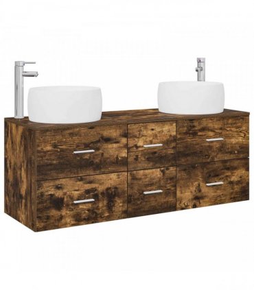 vidaXL Bathroom Cabinet Set 3 pcs Smoked Oak 129 x 44.5 x 80 cm