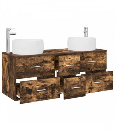 vidaXL Bathroom Cabinet Set 3 pcs Smoked Oak 129 x 44.5 x 80 cm