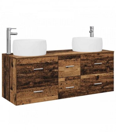 vidaXL Bathroom Cabinet Set 3 pcs Old Wood 129 x 44.5 x 80 cm
