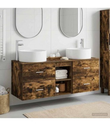 vidaXL Bathroom Cabinet Set 3 pcs Smoked Oak 129 x 44.5 x 80 cm
