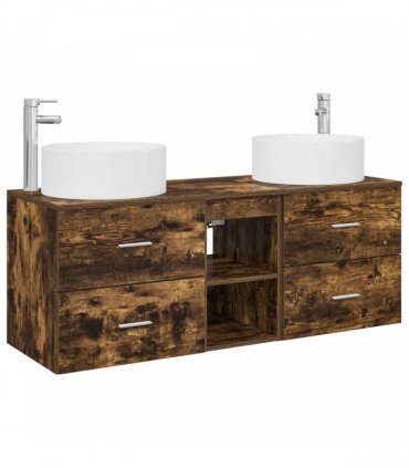 vidaXL Bathroom Cabinet Set 3 pcs Smoked Oak 129 x 44.5 x 80 cm